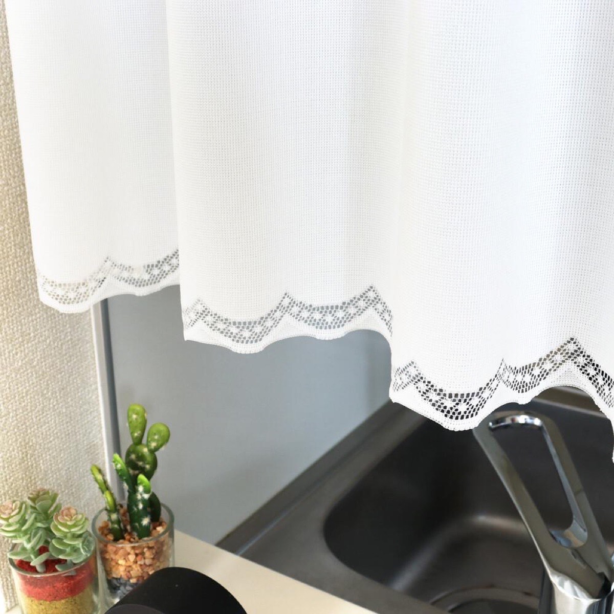 Elegant Japanese Cafe Curtain, Plain White, Sheer, Minimalist, Sheer Valance 59.1x17.7 in, Kitchen — view 10