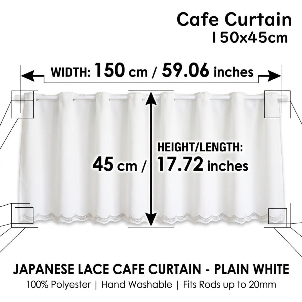 Elegant Japanese Cafe Curtain, Plain White, Sheer, Minimalist, Sheer Valance 59.1x17.7 in, Kitchen — view 3