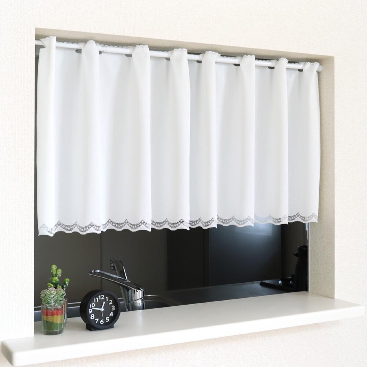 Elegant Japanese Cafe Curtain, Plain White, Sheer, Minimalist, Sheer Valance 59.1x17.7 in, Kitchen — view 9