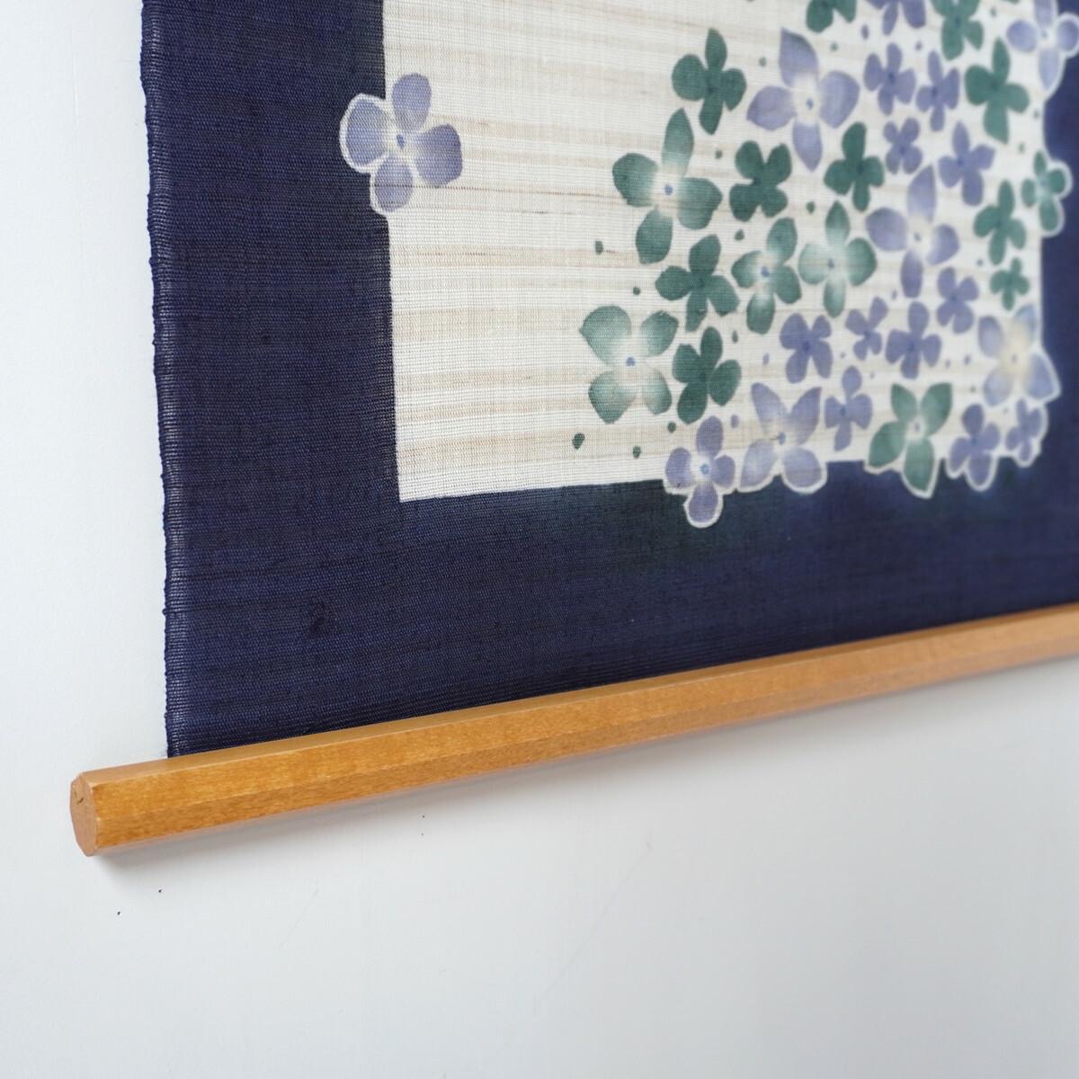 Hand Painted Hydrangea Linen Tapestry, Japanese Wall Art, 17.7 x 33.5 in — view 6