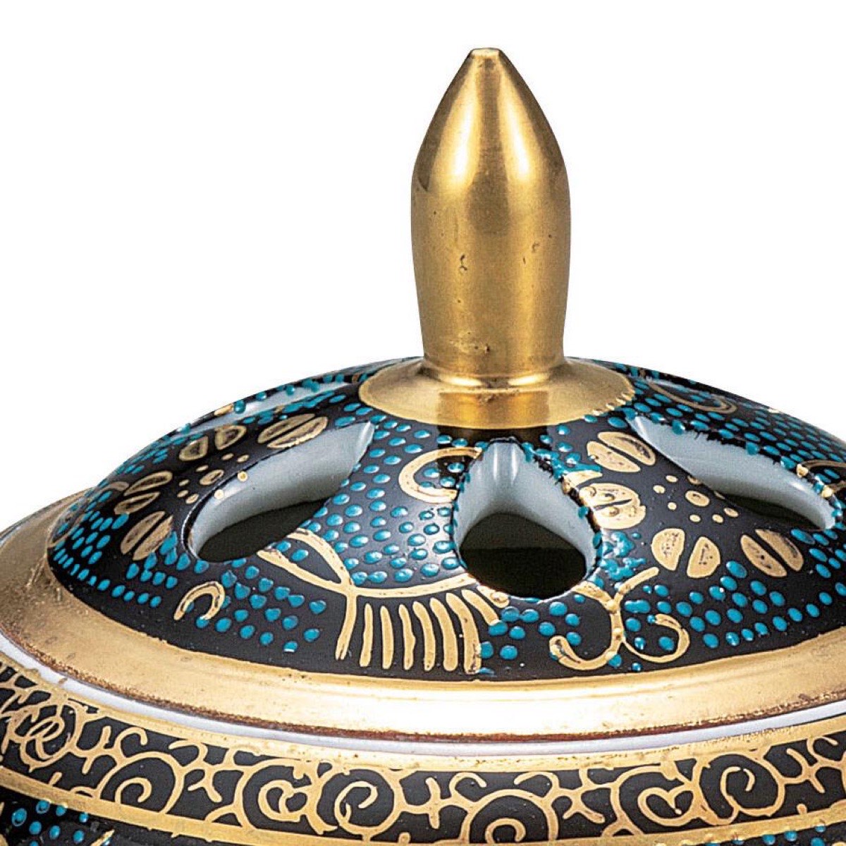 Japanese Incense Burner, Kutani Ware Blue Dot Clematis Porcelain Koro, Incense Holder — view 4