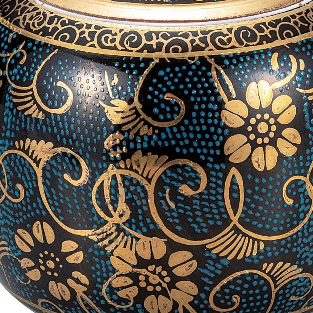 Japanese Incense Burner, Kutani Ware Blue Dot Clematis Porcelain Koro, Incense Holder — view 5