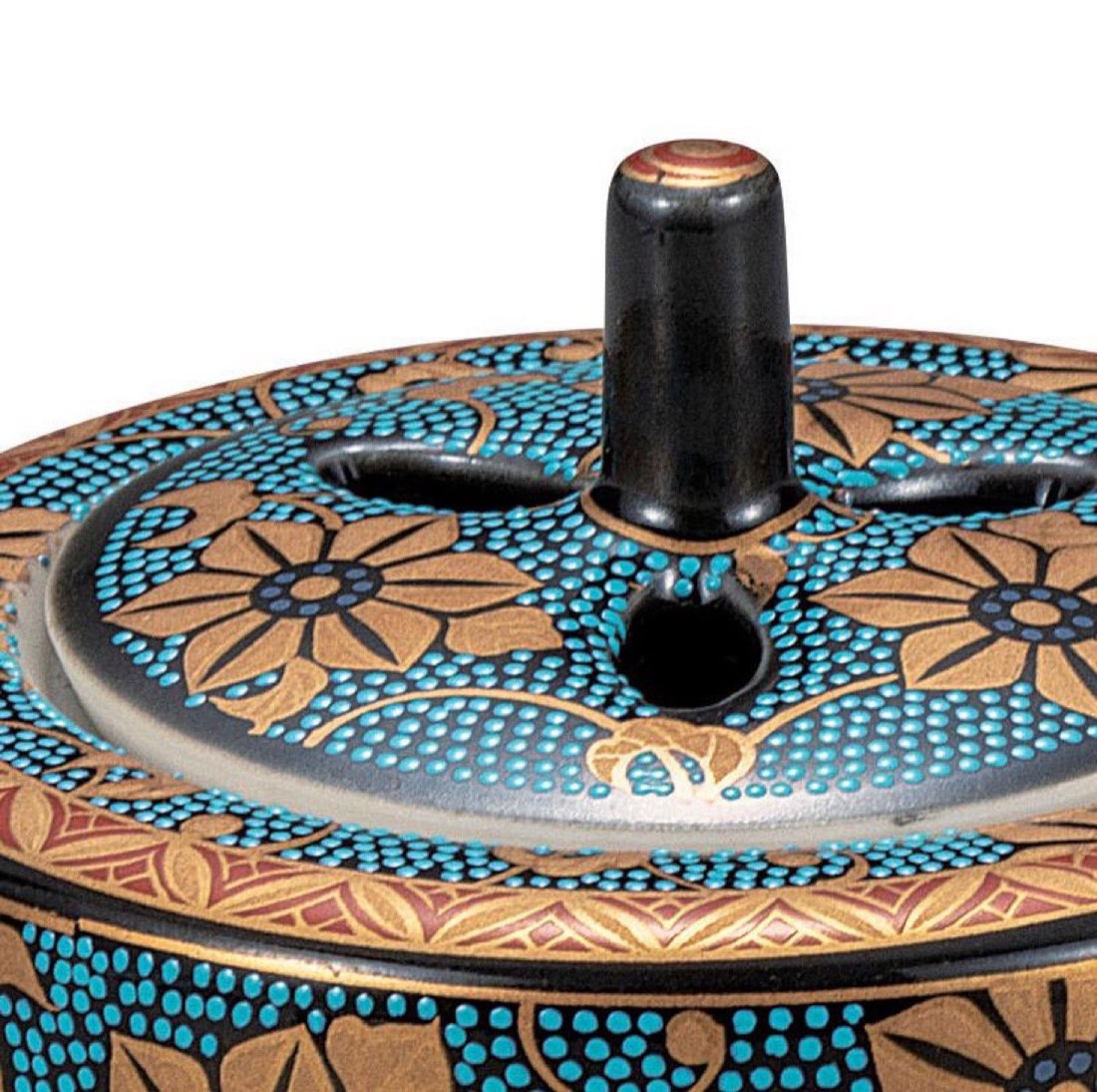 Japanese Incense Burner, Kutani Ware Blue Dot Gold Clematis Koro, Incense Holder — view 4