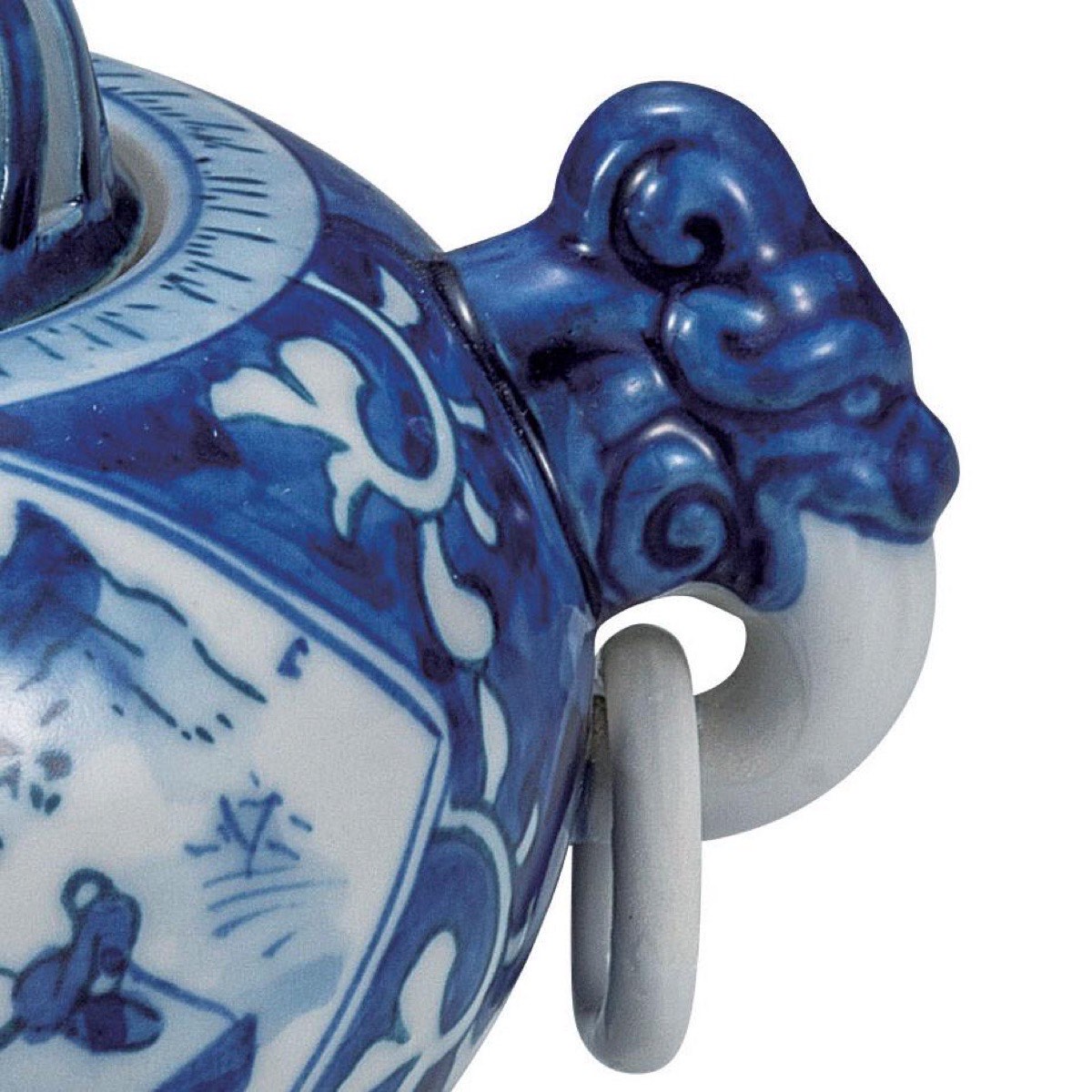 Japanese Incense Burner, Kutani Ware Blue Landscape Porcelain Koro, Zen Home Decor — view 6
