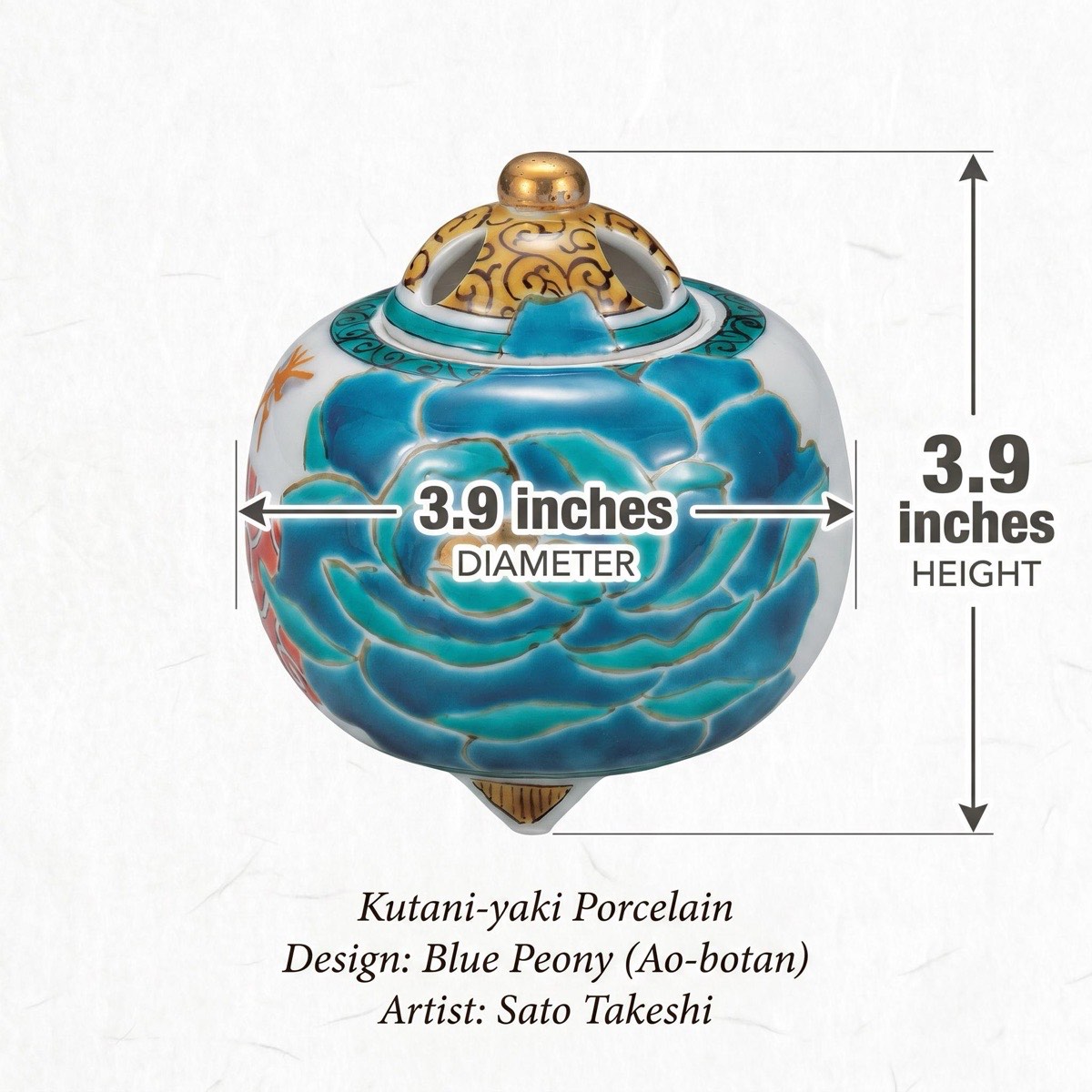 Japanese Incense Burner, Kutani Ware Blue Peony Porcelain Koro, Japanese Decor — view 3