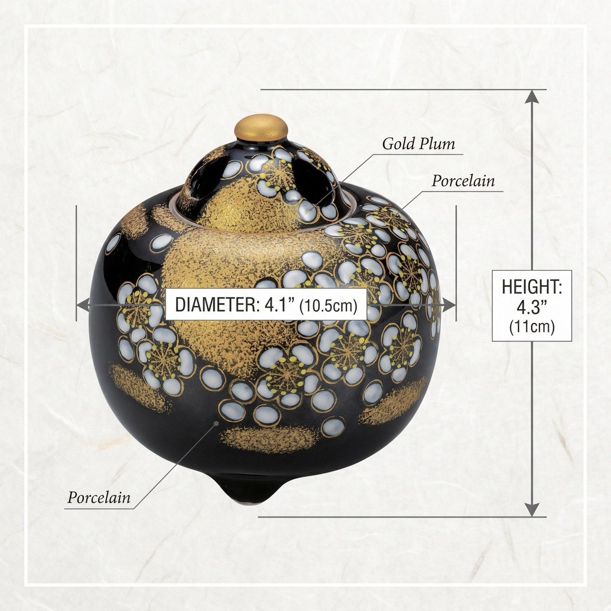Japanese Incense Burner, Kutani Ware Gold Plum Moon Porcelain Koro, Tea Room Decor — view 3