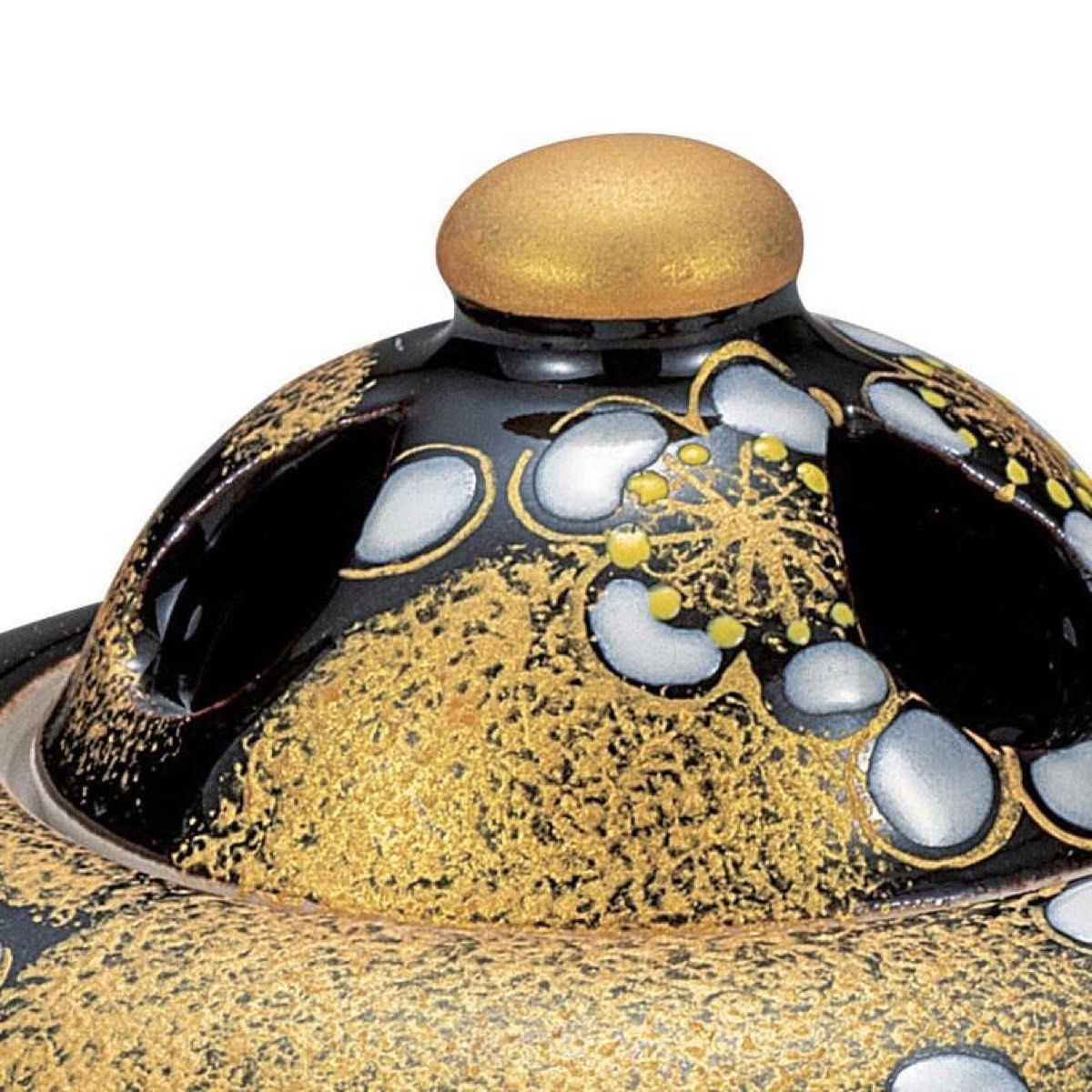 Japanese Incense Burner, Kutani Ware Gold Plum Moon Porcelain Koro, Tea Room Decor — view 4