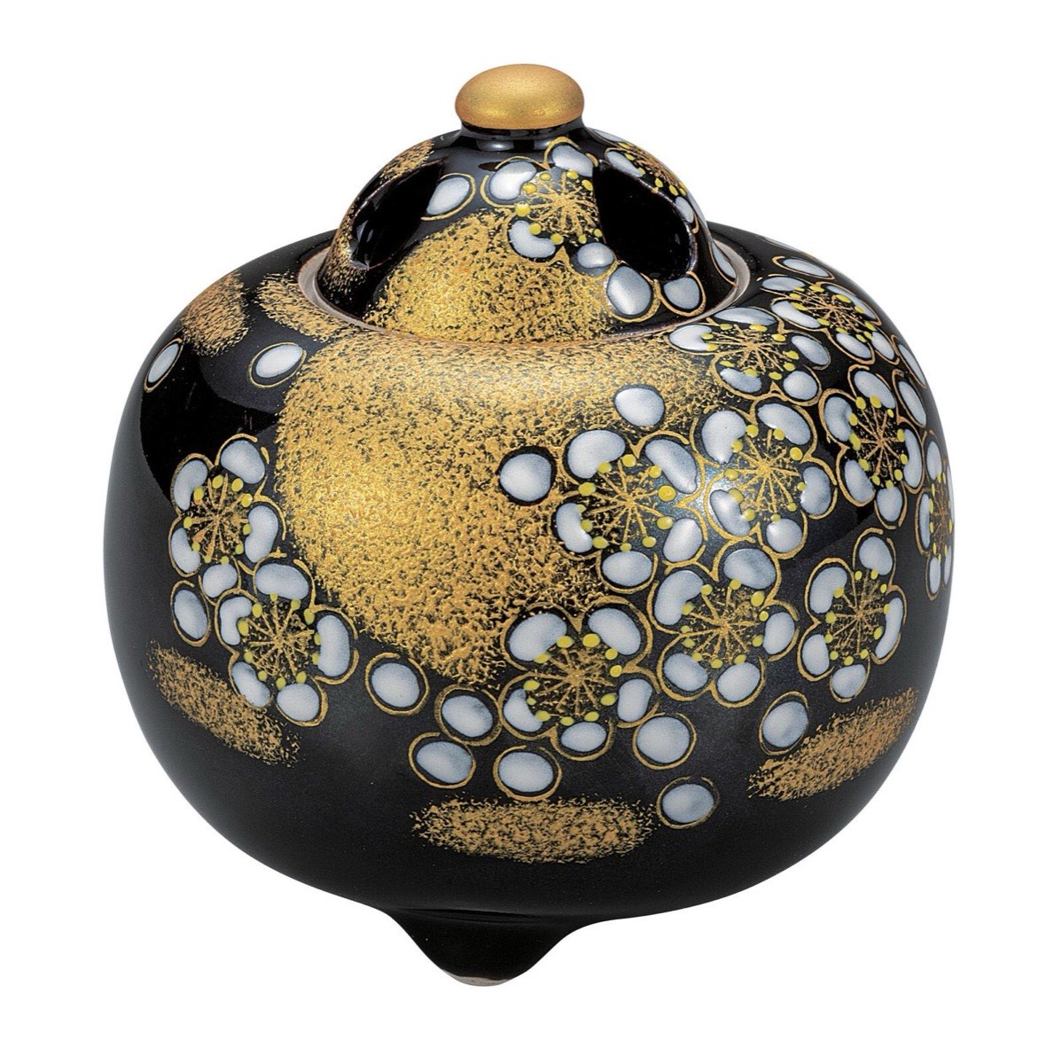Japanese Incense Burner, Kutani Ware Gold Plum Moon Porcelain Koro, Tea Room Decor — view 7