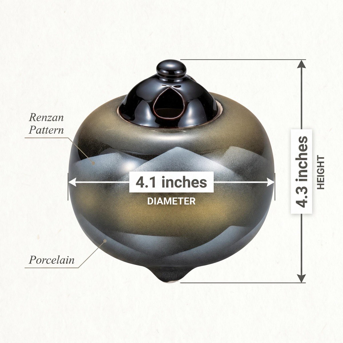 Japanese Incense Burner, Kutani Ware Mountain Porcelain Koro, Zen Home Decor — view 3