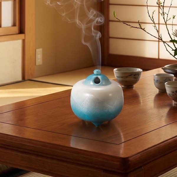 Japanese Incense Burner, Kutani Ware Silver Porcelain Koro, Zen Tea Room Decor