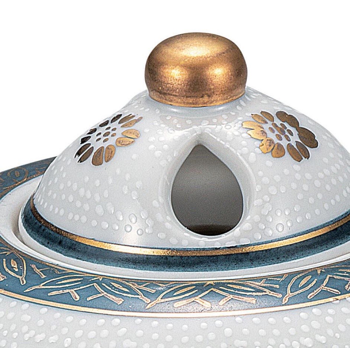 Japanese Incense Burner, Kutani Ware White Dot Clematis Koro, Tea Room Decor — view 4