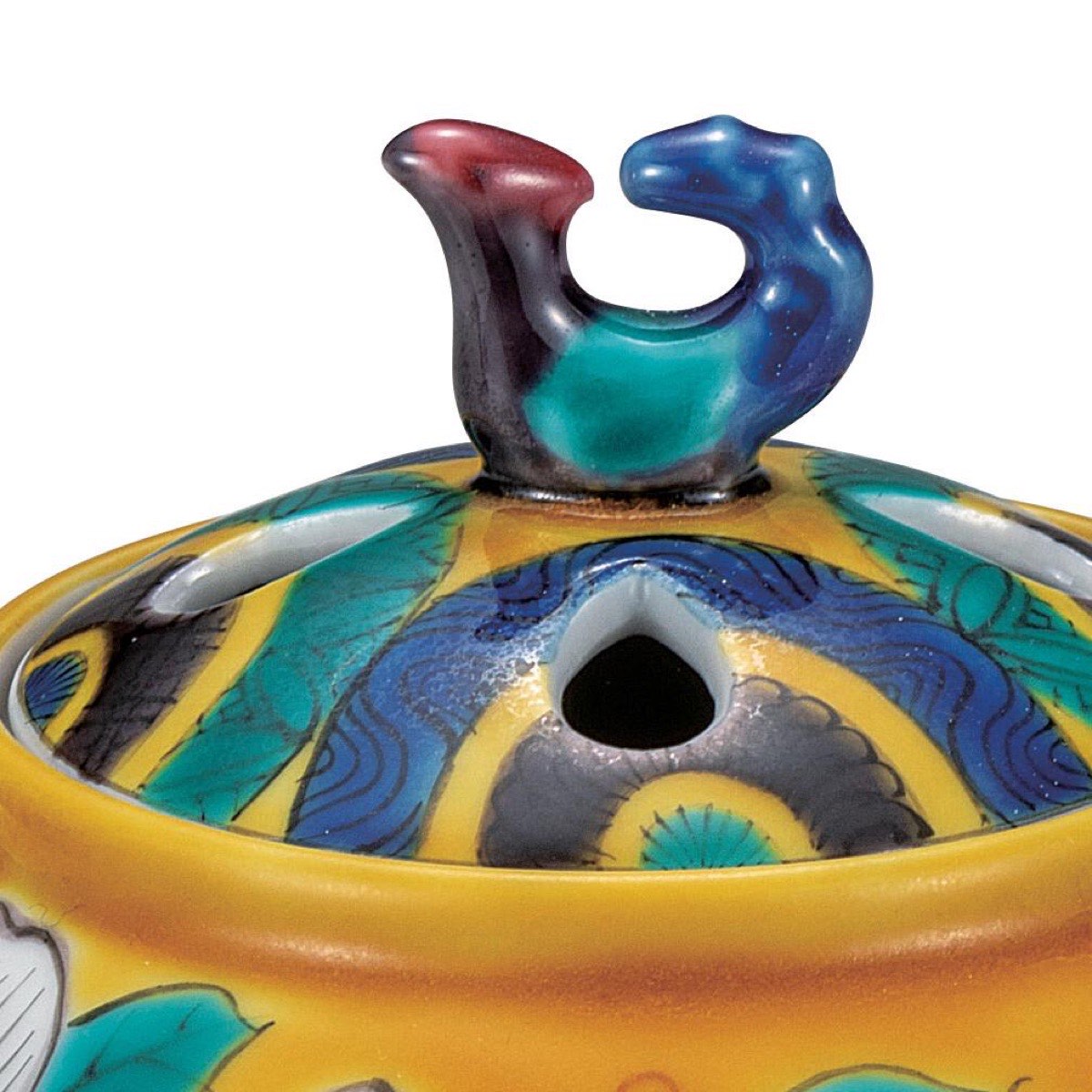 Japanese Incense Burner, Kutani Ware Yoshidaya Camellia Porcelain Koro — view 4