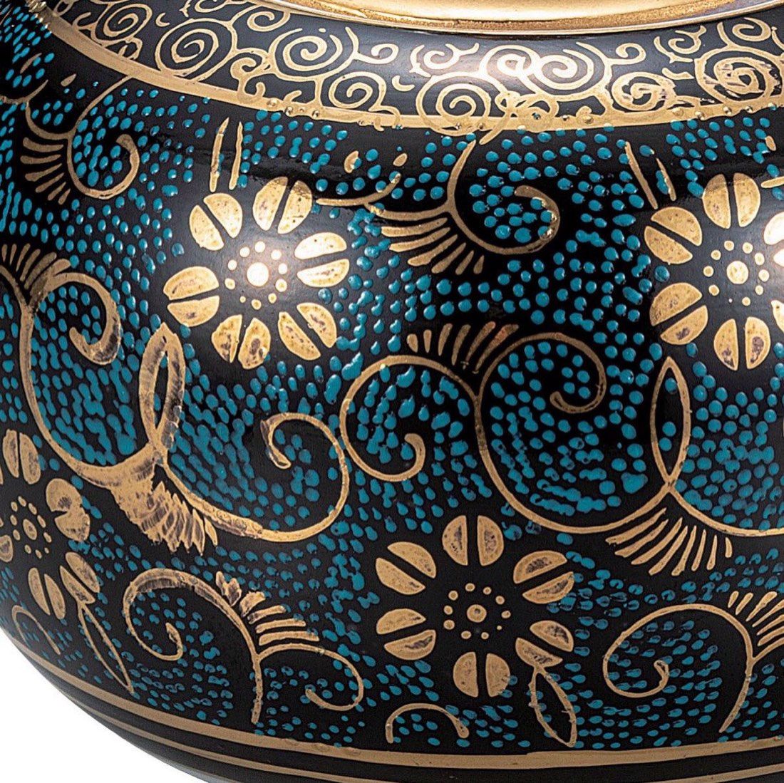 Japanese Incense Burner, Large Kutani Ware Blue Dot Clematis Porcelain Koro — view 5