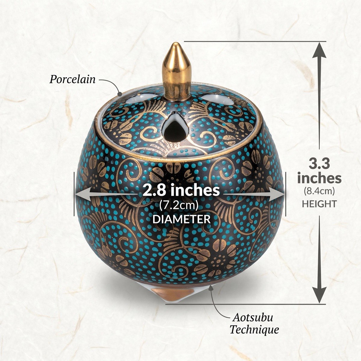 Japanese Incense Burner, Mini Kutani Ware Blue Dot Clematis Porcelain Koro — view 3