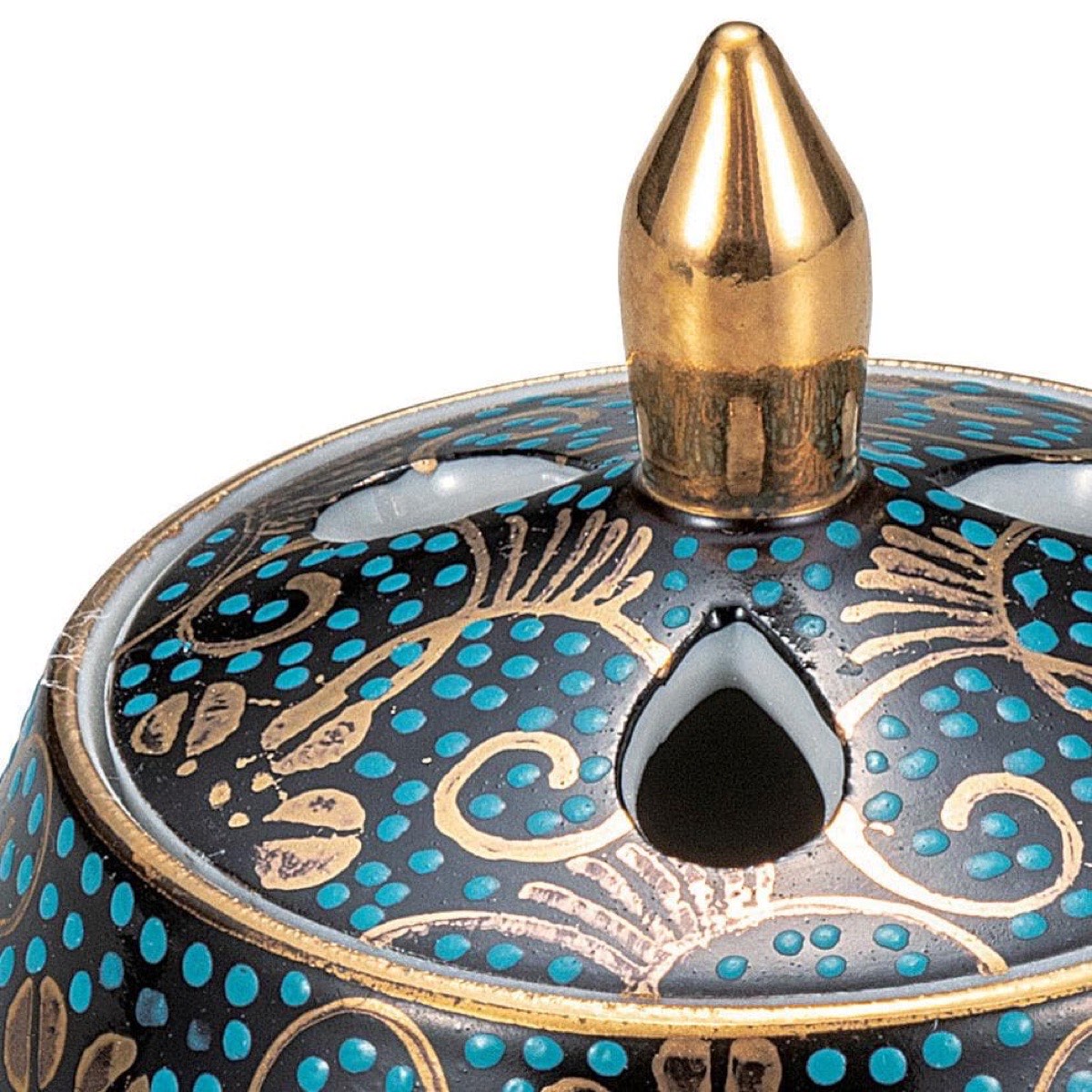 Japanese Incense Burner, Mini Kutani Ware Blue Dot Clematis Porcelain Koro — view 5