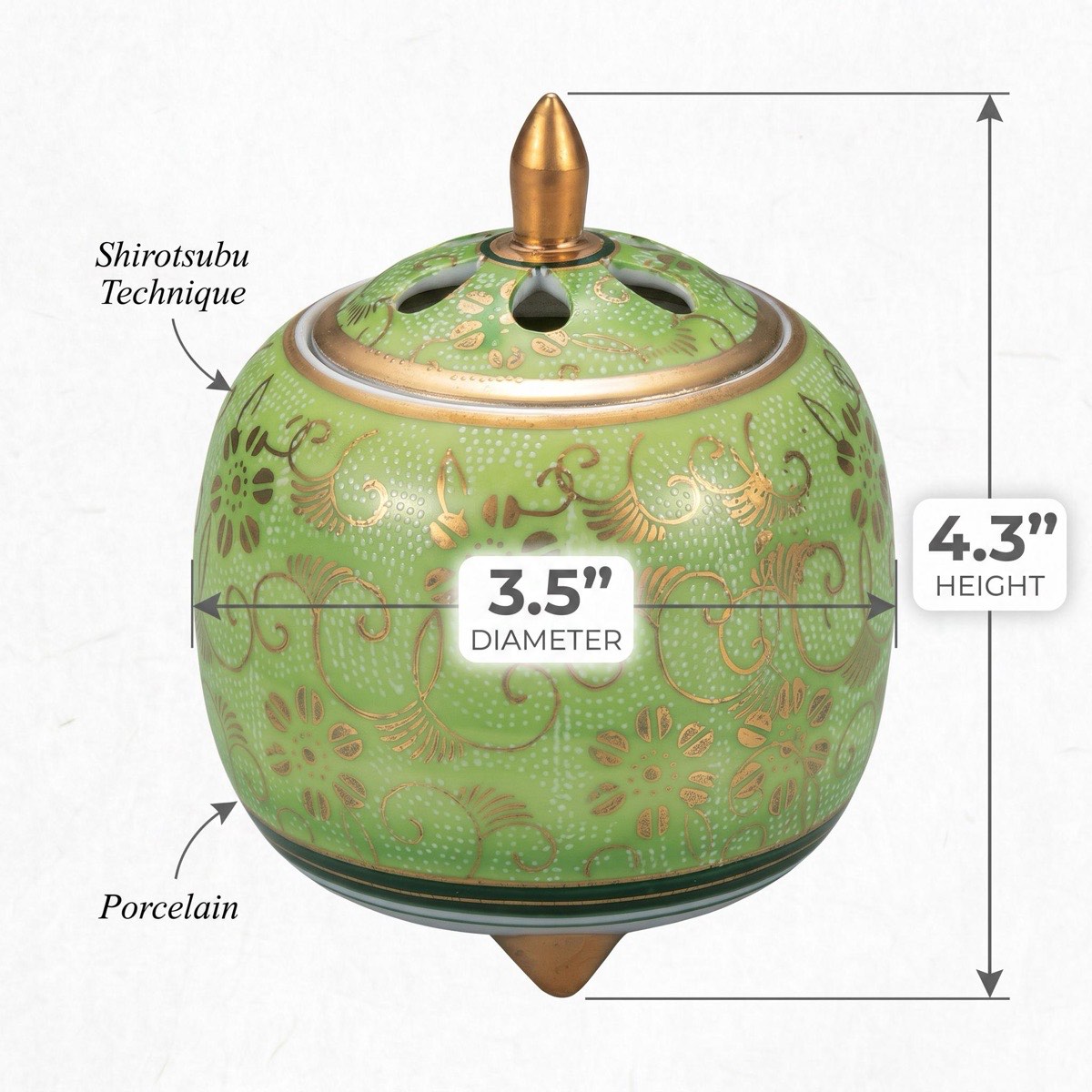 Japanese Incense Burner, Small Kutani Ware White Dot Clematis Porcelain Koro — view 3