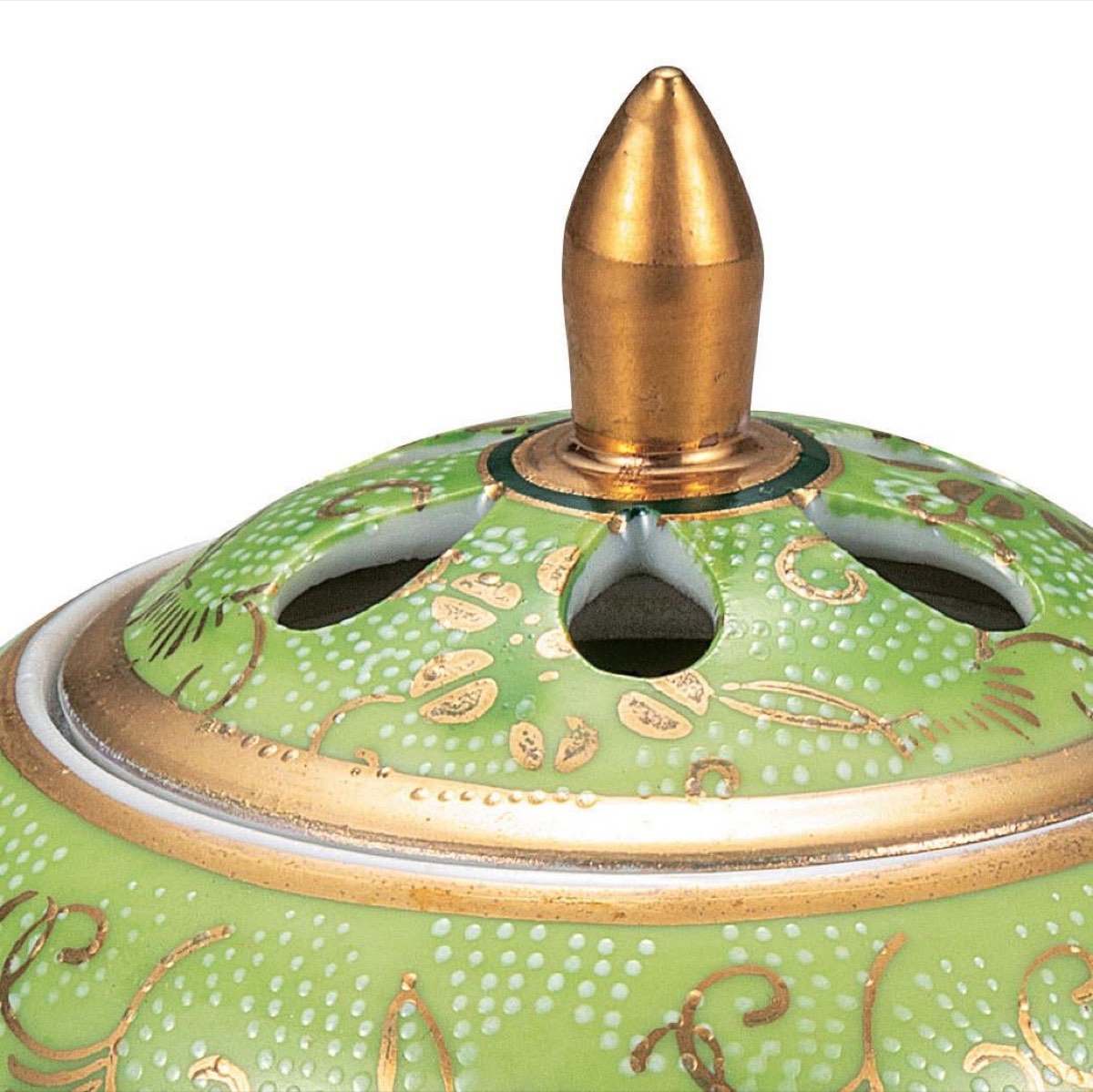 Japanese Incense Burner, Small Kutani Ware White Dot Clematis Porcelain Koro — view 4