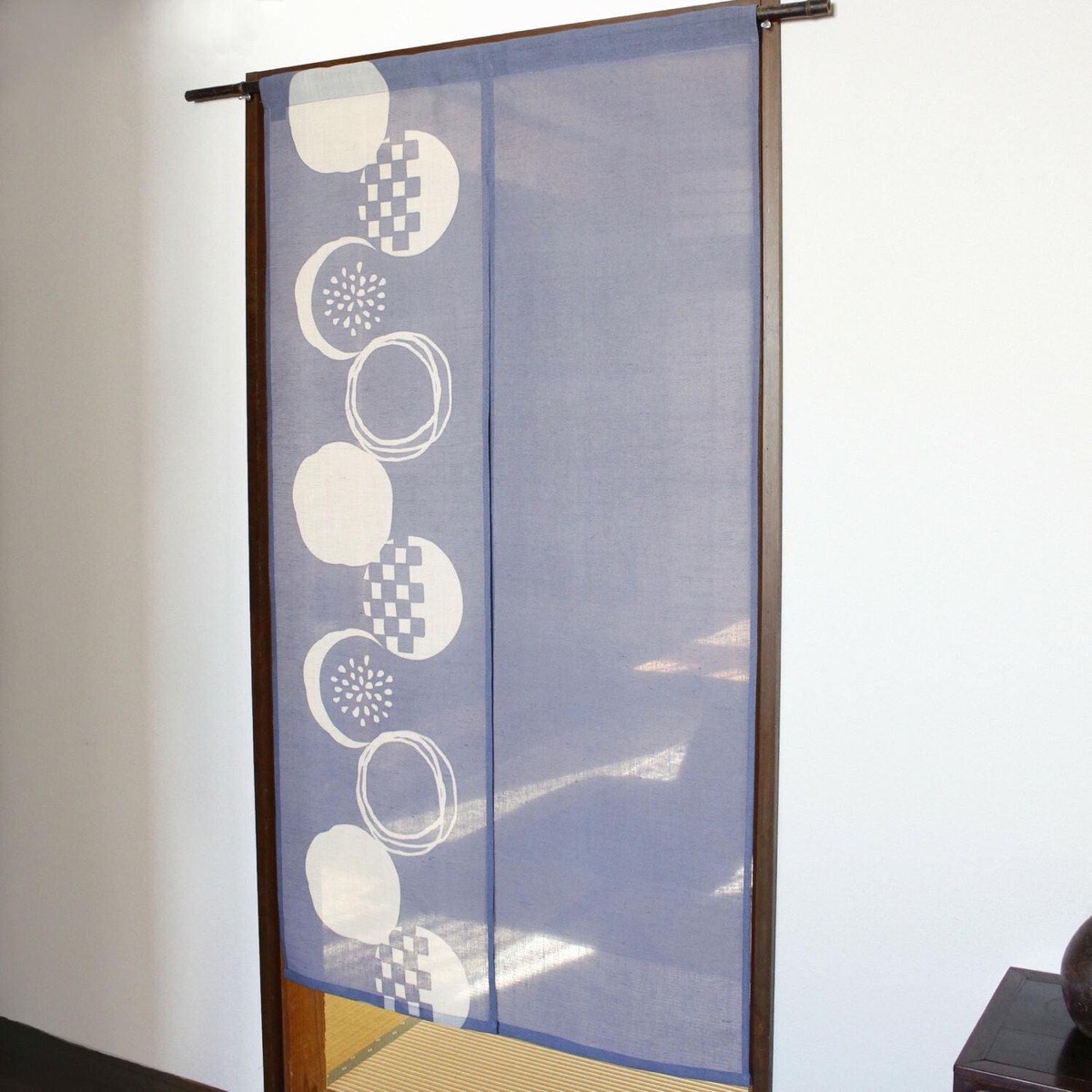 Japanese Linen Noren Curtain, Blue Wisteria Summer Pattern, Made in Japan — view 3