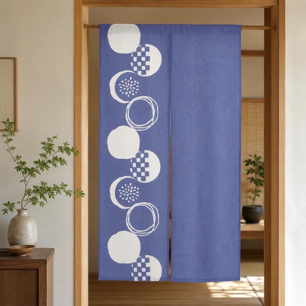 Japanese Linen Noren Curtain, Blue Wisteria Summer Pattern, Made in Japan