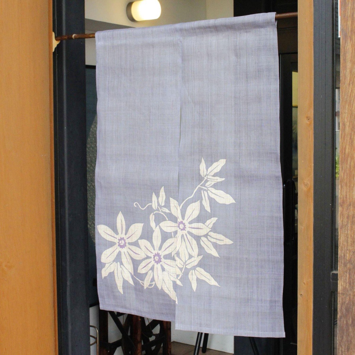 Japanese Linen Noren Curtain, Clematis Wisteria Motif, Hand-Dyed Blue, 33.1 x 47.2 in — view 9