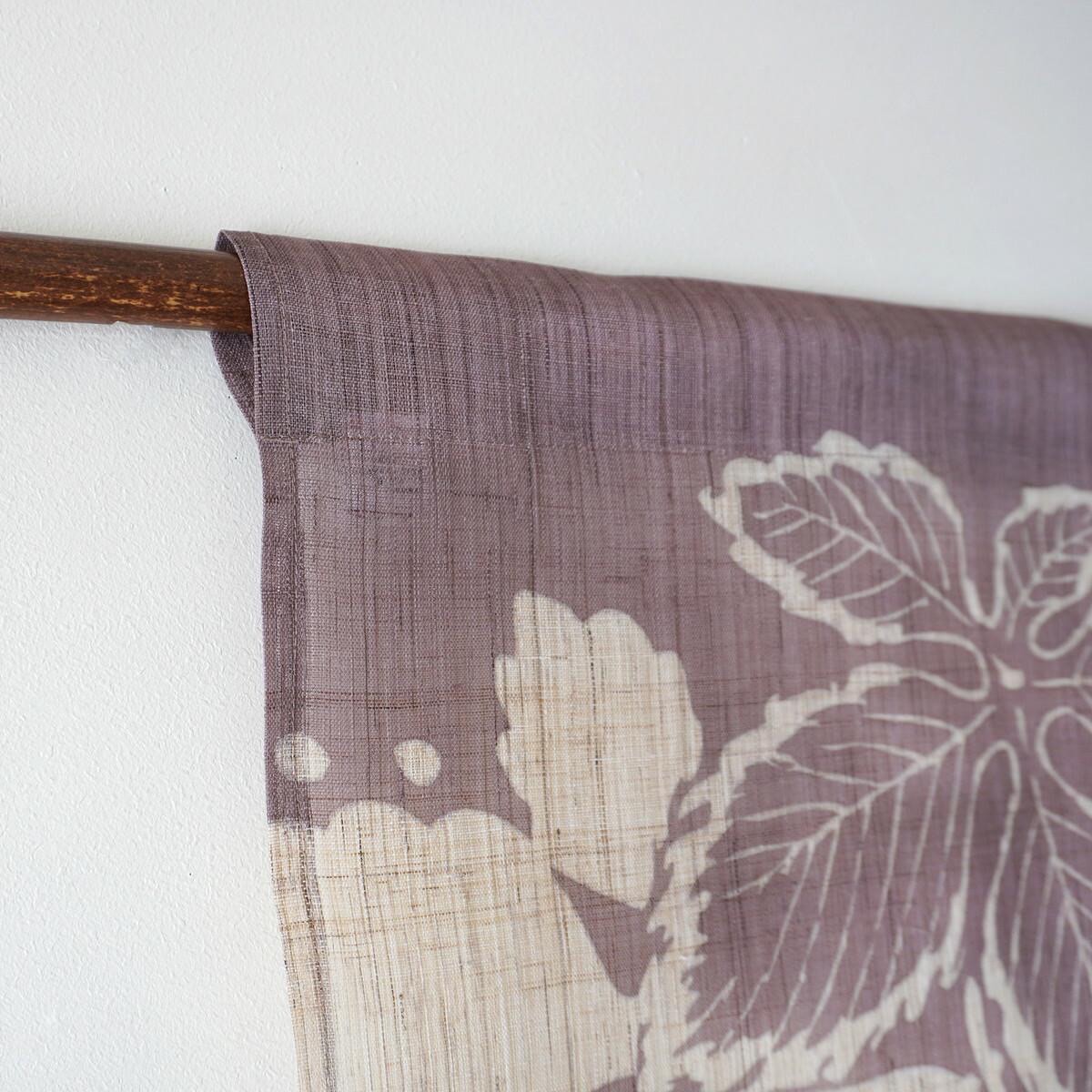 Japanese Linen Noren Curtain, Grape Butterfly Motif, Shiso Gray, 33.1 x 47.2 in — view 4