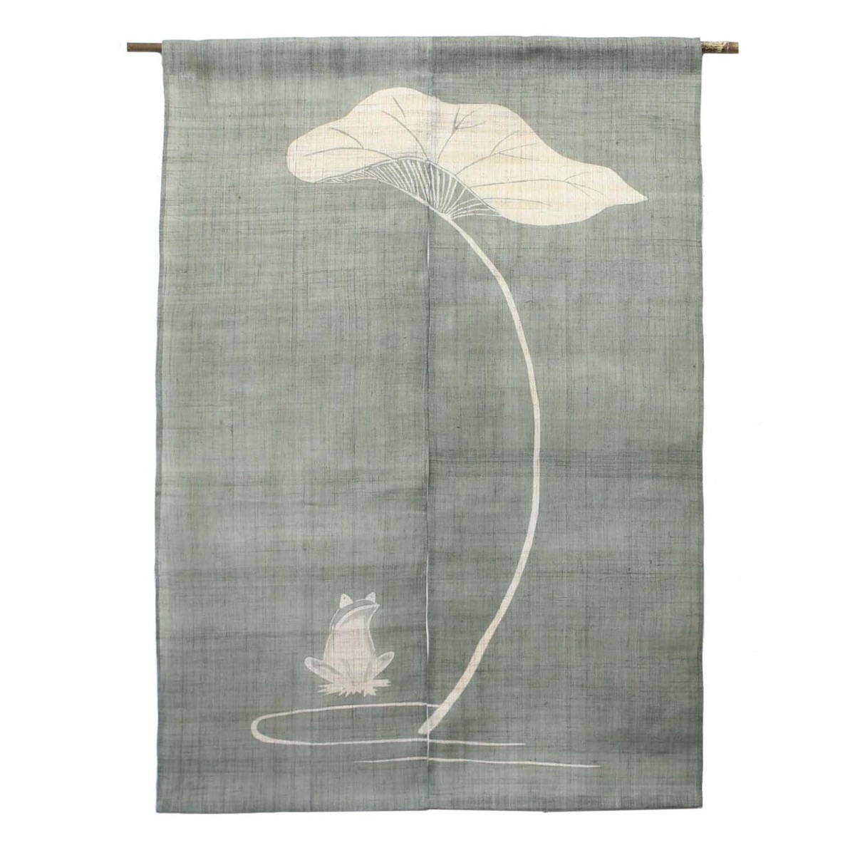 Japanese Linen Noren Curtain, Hand-Dyed Frog Motif, Gray Green, 33.1 x 47.2 in — view 1
