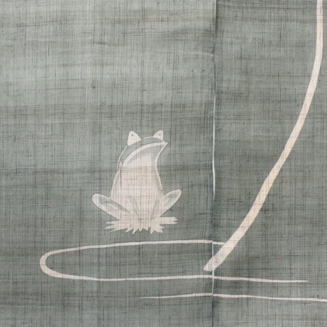 Japanese Linen Noren Curtain, Hand-Dyed Frog Motif, Gray Green, 33.1 x 47.2 in — view 6