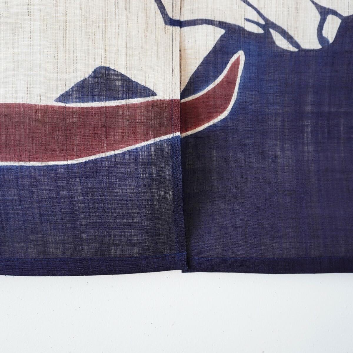 Japanese Linen Noren Curtain, Indigo Cat Motif, Taisho-era Design, 33.1 x 47.2 in — view 8