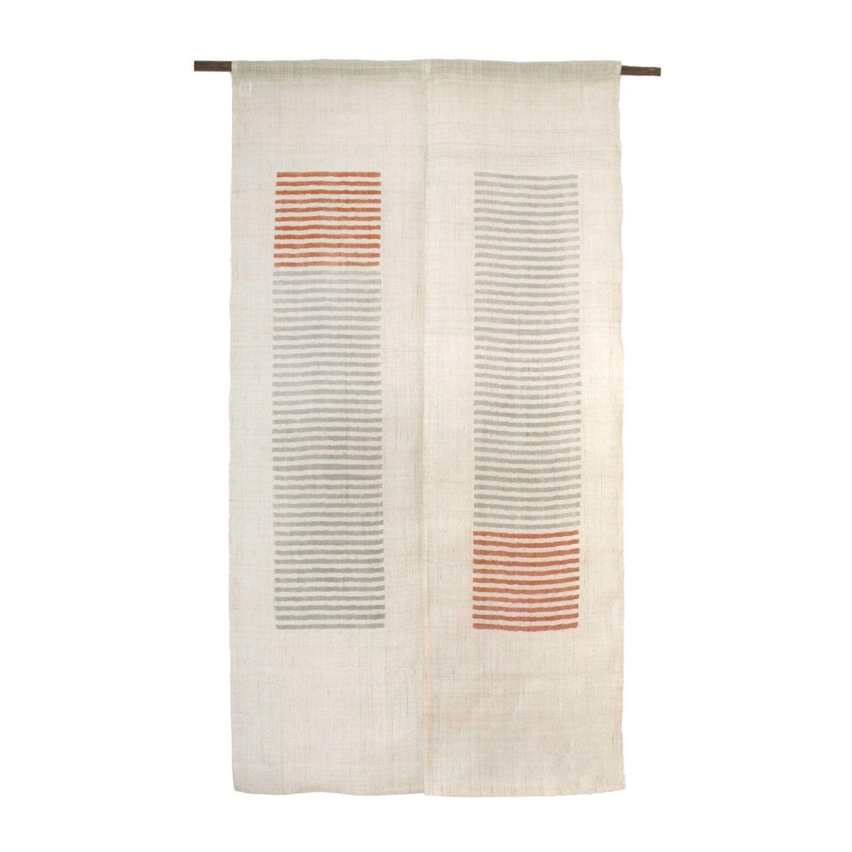 Japanese Linen Noren Curtain, Modern Orange Gray Stripe, 33.1 x 59.1 in — view 1