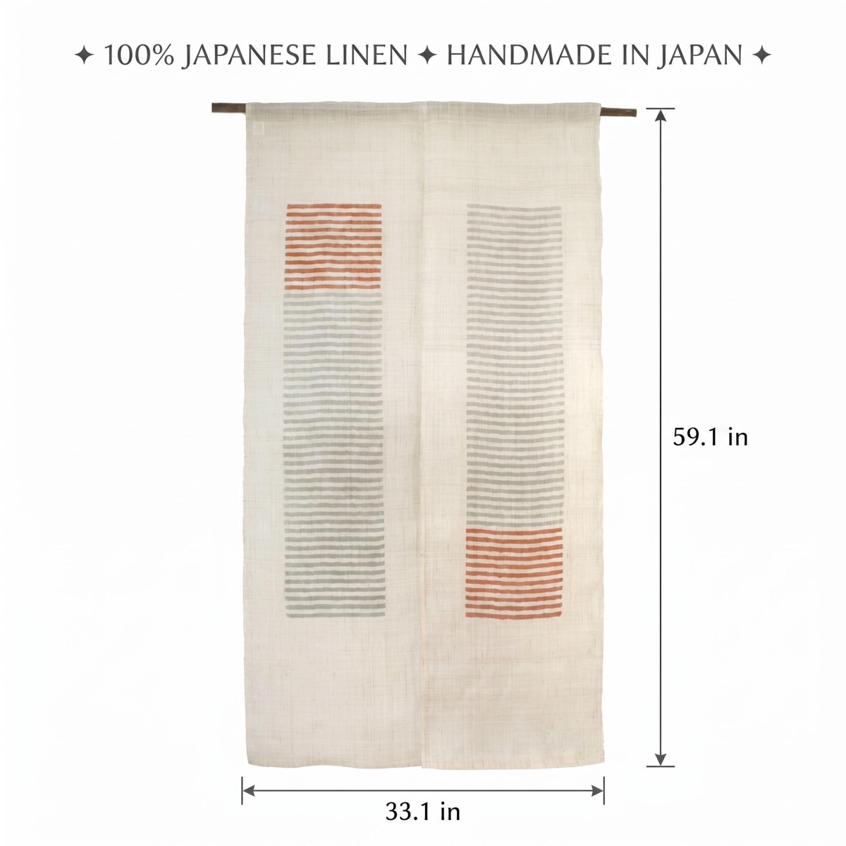 Japanese Linen Noren Curtain, Modern Orange Gray Stripe, 33.1 x 59.1 in — view 3