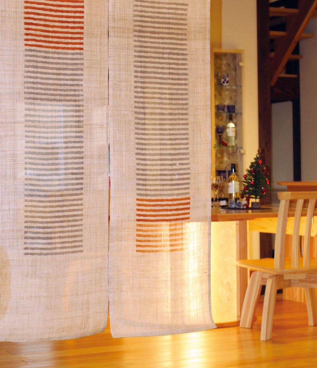 Japanese Linen Noren Curtain, Modern Orange Gray Stripe, 33.1 x 59.1 in — view 9