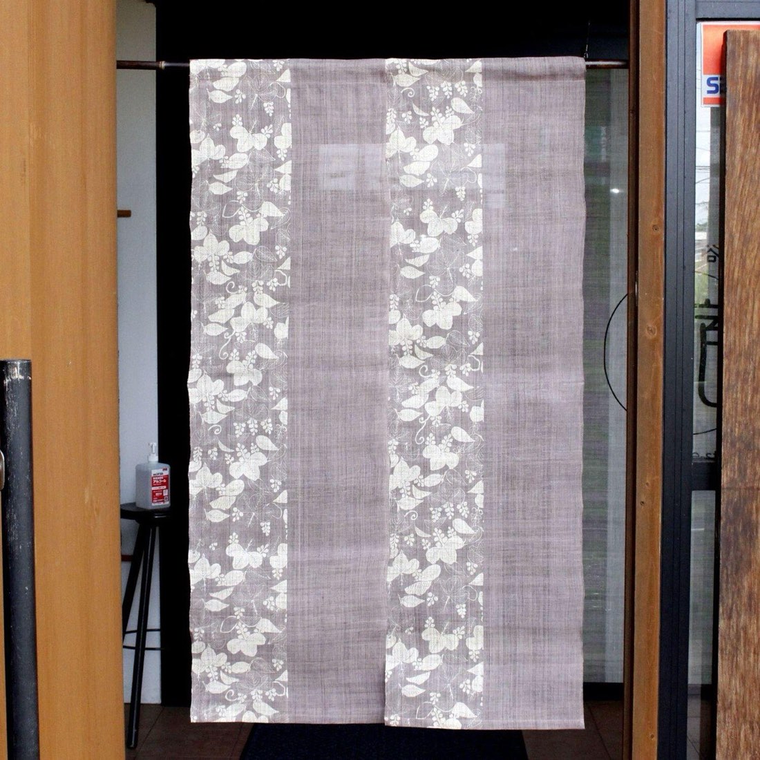 Japanese Linen Noren Curtain, Paulownia Pattern, Shiso Gray, 100% Linen, Made in Japan — view 2