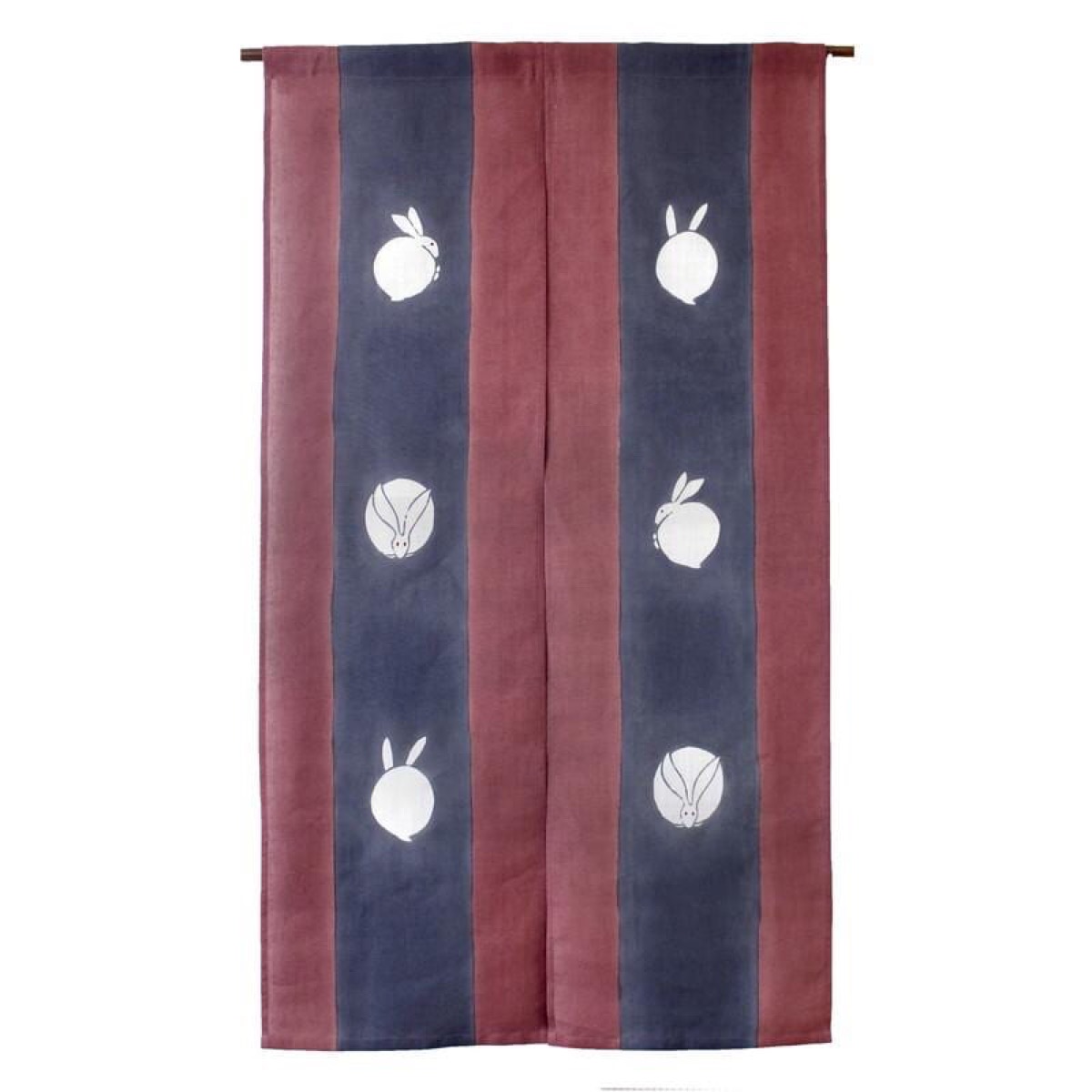Japanese Linen Noren Curtain, Rabbit Motif, Deep Crimson, Ibira Weave Home Decor — view 1