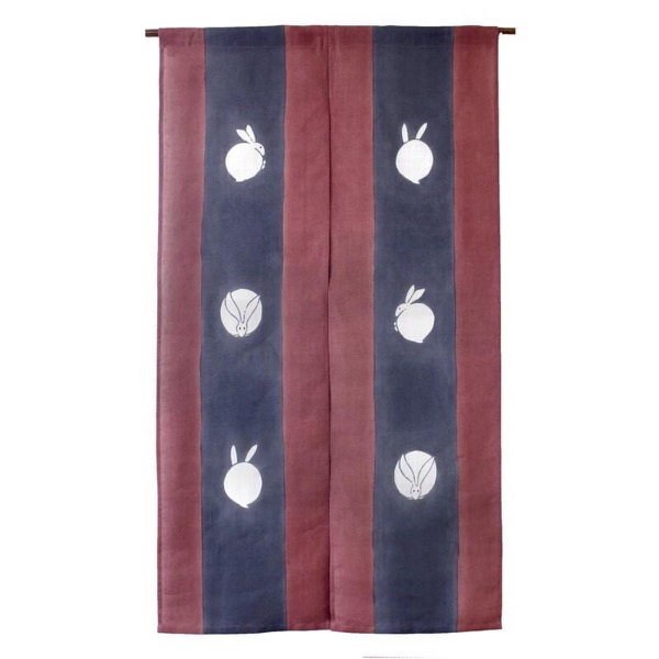 Japanese Linen Noren Curtain, Rabbit Motif, Deep Crimson, Ibira Weave Home Decor