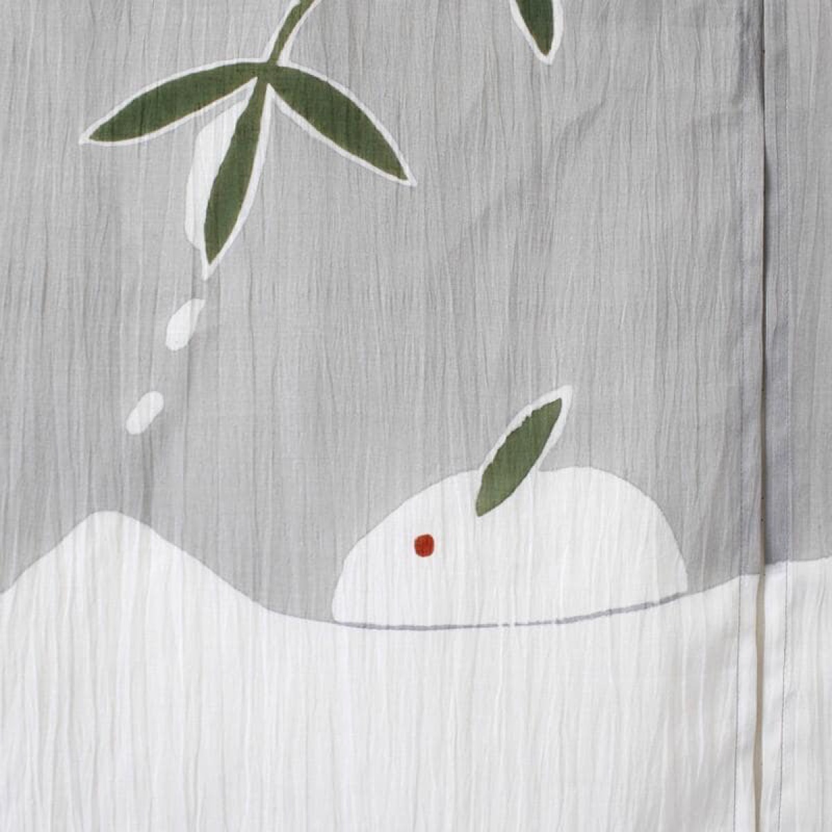 Japanese Linen Noren Curtain, Snow Rabbit Motif, Pine Soot Gray, Chijimi Cloth — view 5