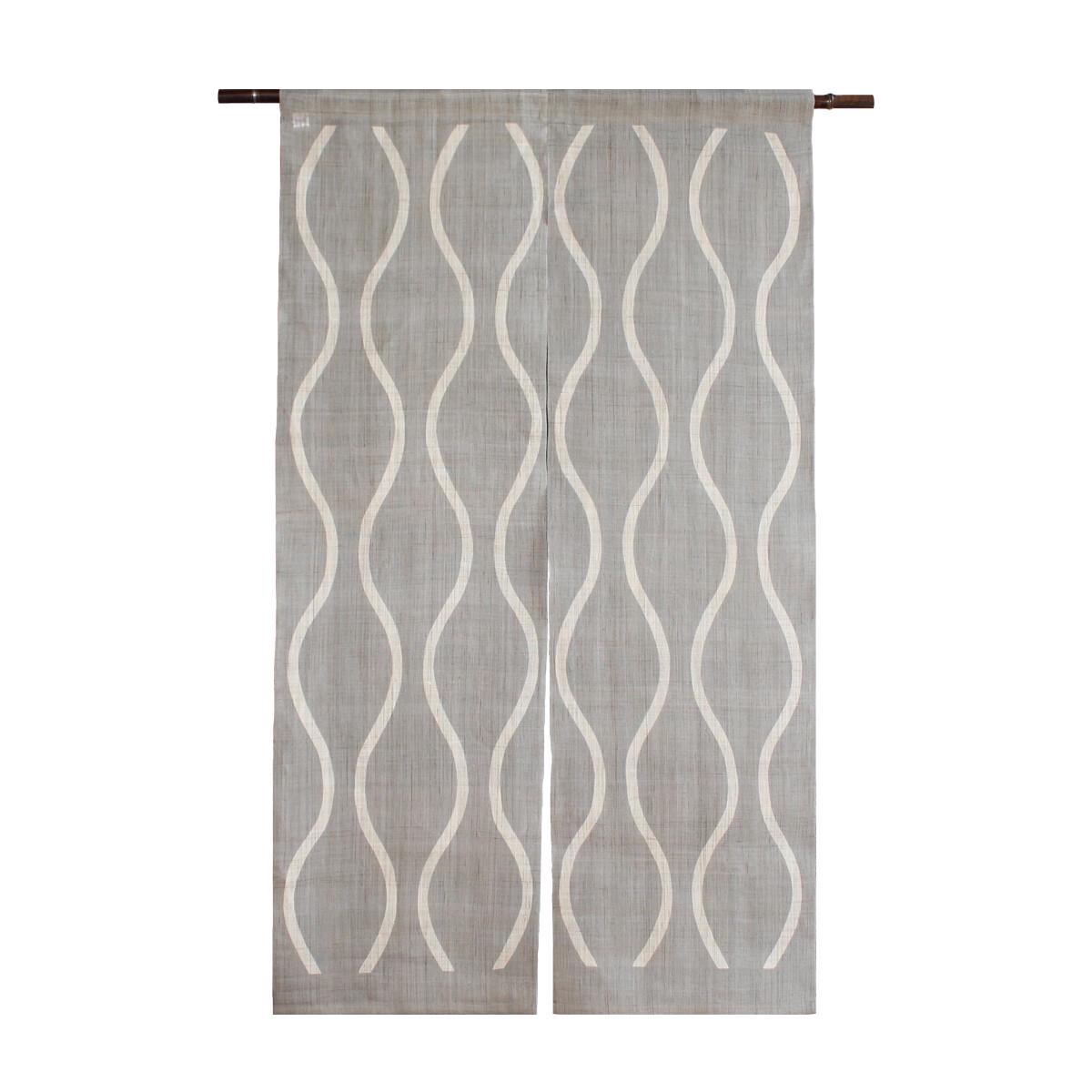 Japanese Linen Noren Curtain, Tatewaku Wave Motif, Pine Soot Gray, 33.1 x 59.1 in