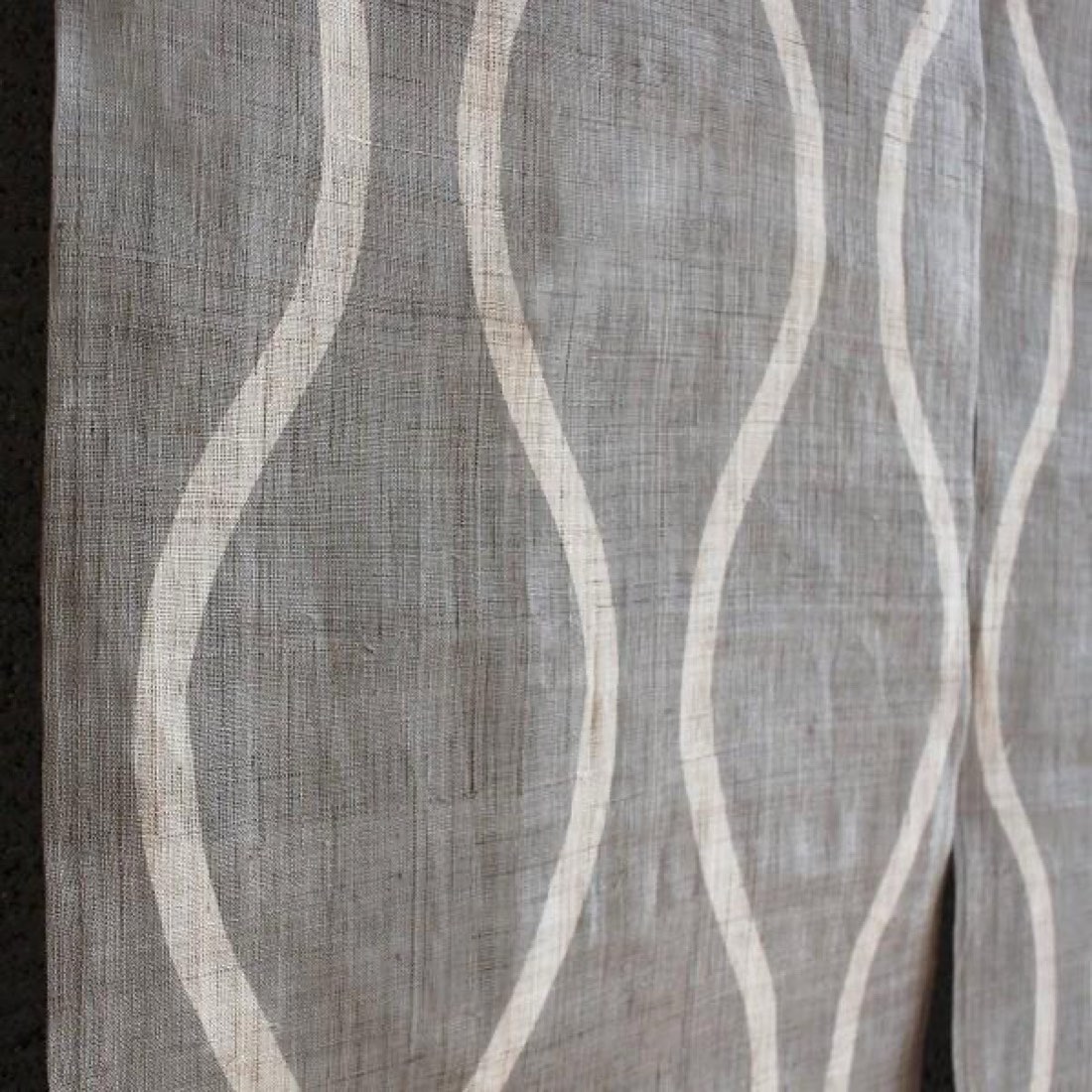 Japanese Linen Noren Curtain, Tatewaku Wave Motif, Pine Soot Gray, 33.1 x 59.1 in — view 4