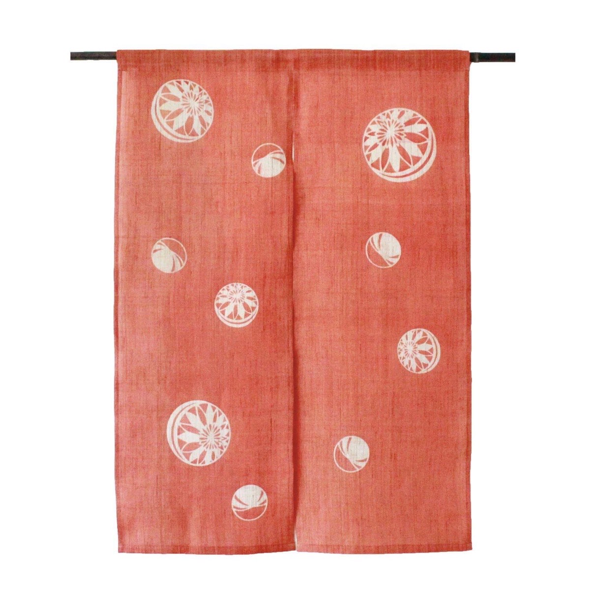 Japanese Linen Noren Curtain, Temari Motif, Vermilion (33.1 x 47.2 in) — view 1