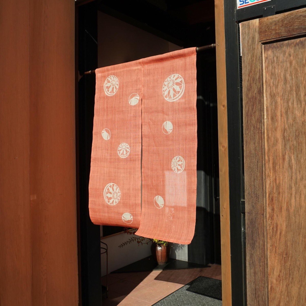 Japanese Linen Noren Curtain, Temari Motif, Vermilion (33.1 x 47.2 in) — view 9