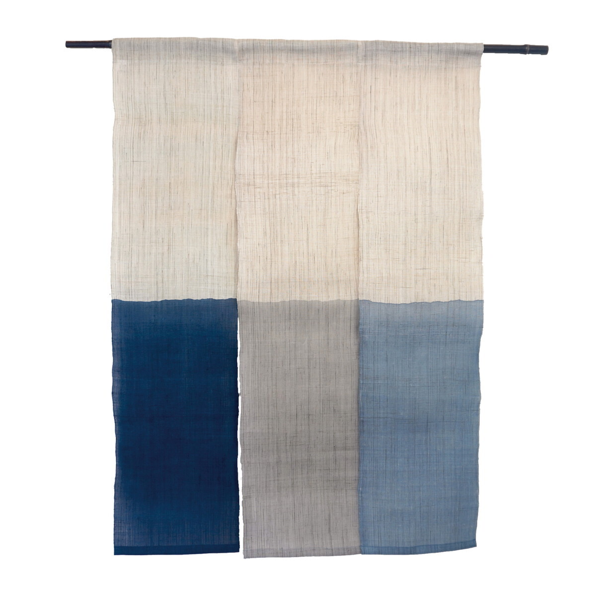 Japanese Linen Noren Curtain, Triple Panel, Half-Dyed Indigo, Grey & Sky Blue, 33.1 x 47.2 in, Handwoven Ramie, Made in Japan