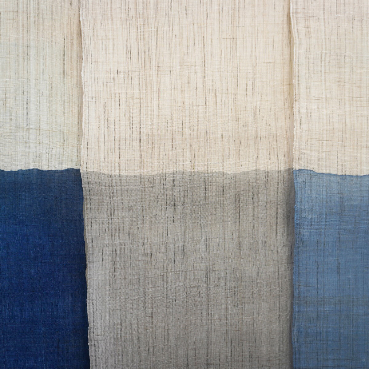 Japanese Linen Noren Curtain, Triple Panel, Half-Dyed Indigo, Grey & Sky Blue, 33.1 x 47.2 in, Handwoven Ramie, Made in Japan — view 2