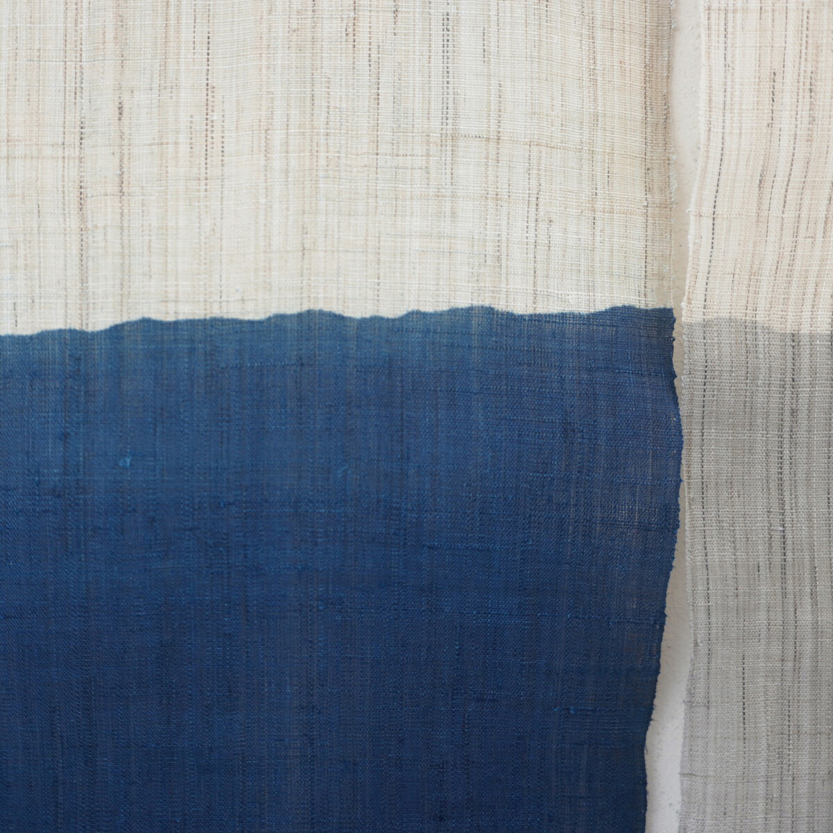 Japanese Linen Noren Curtain, Triple Panel, Half-Dyed Indigo, Grey & Sky Blue, 33.1 x 47.2 in, Handwoven Ramie, Made in Japan — view 8