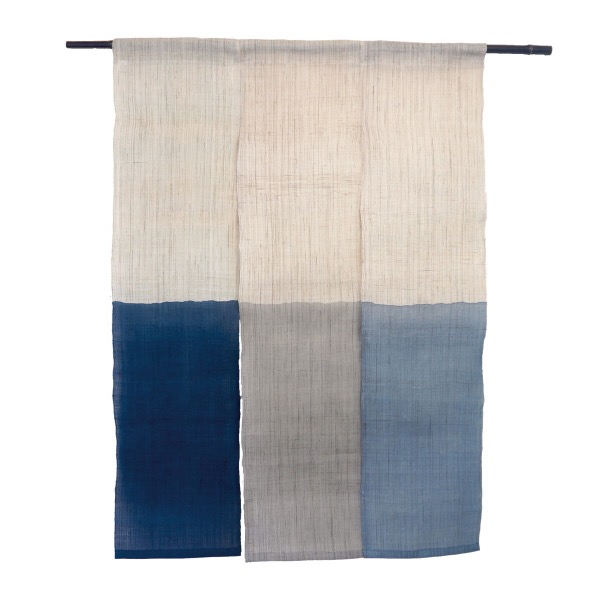 Japanese Linen Noren Curtain, Triple Panel, Half-Dyed Indigo, Grey & Sky Blue, 33.1 x 47.2 in, Handwoven Ramie, Made in Japan
