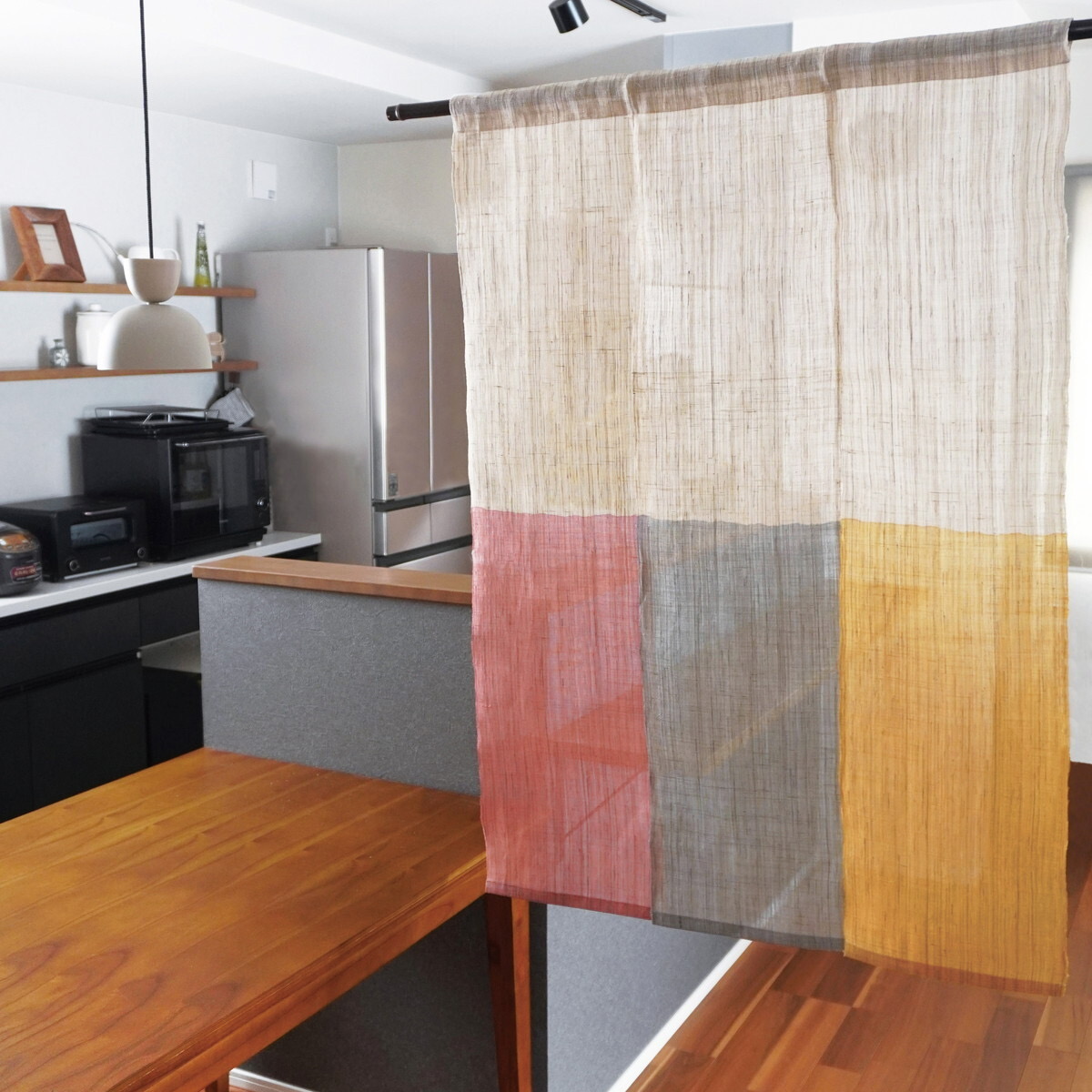 Japanese Linen Noren Curtain, Triple Panel, Half-Dyed Rose, Grey & Amber, 33.1 x 47.2 in, Handwoven Ramie, Made in Japan — view 10