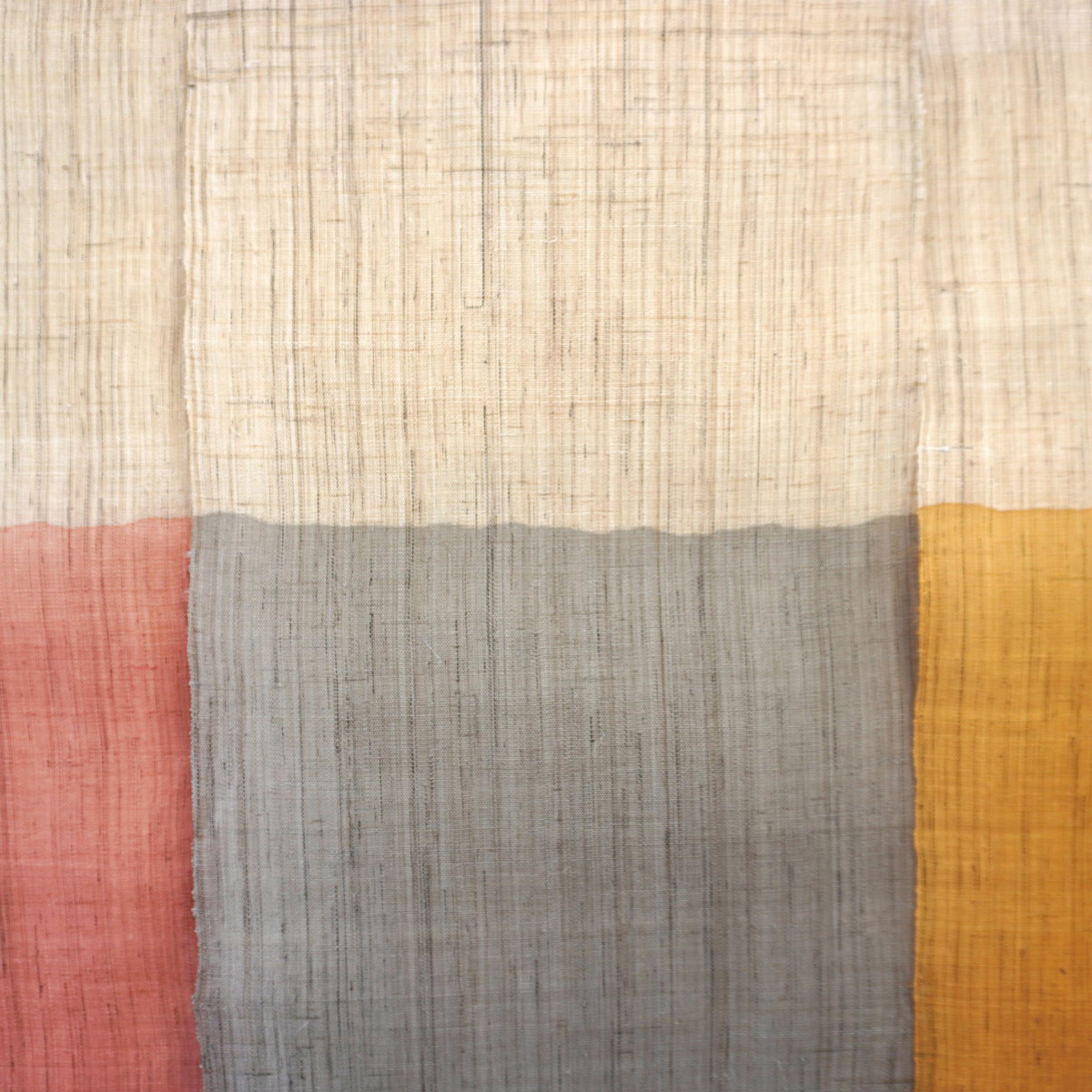 Japanese Linen Noren Curtain, Triple Panel, Half-Dyed Rose, Grey & Amber, 33.1 x 47.2 in, Handwoven Ramie, Made in Japan — view 2