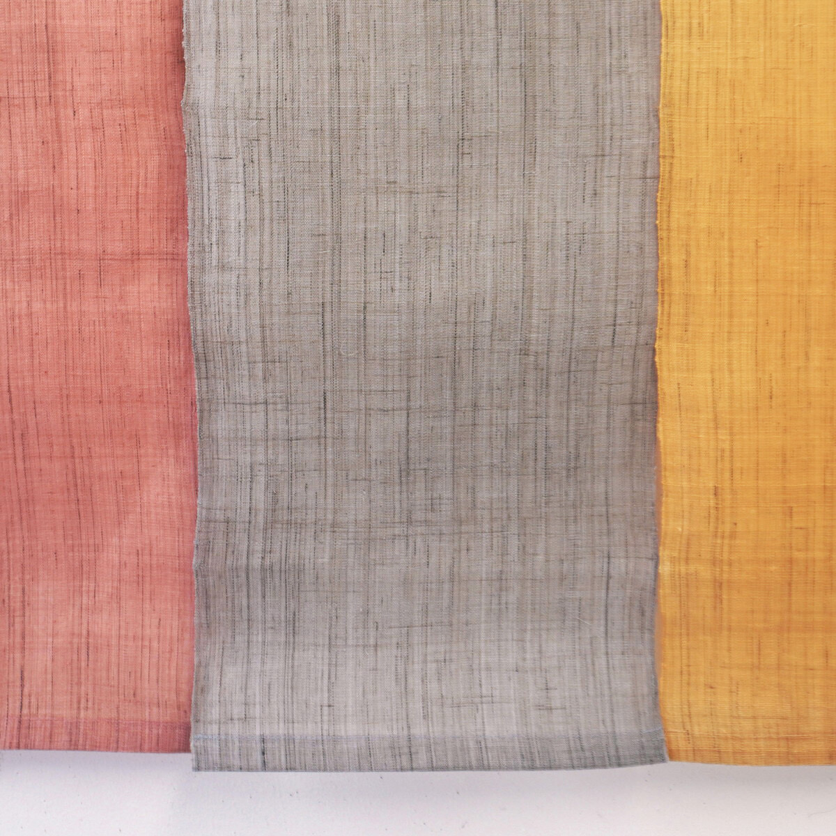 Japanese Linen Noren Curtain, Triple Panel, Half-Dyed Rose, Grey & Amber, 33.1 x 47.2 in, Handwoven Ramie, Made in Japan — view 3