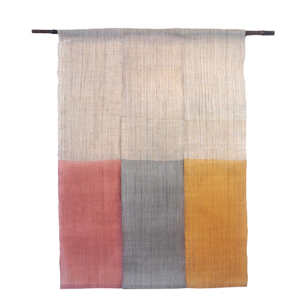 Japanese Linen Noren Curtain, Triple Panel, Half-Dyed Rose, Grey & Amber, 33.1 x 47.2 in, Handwoven Ramie, Made in Japan