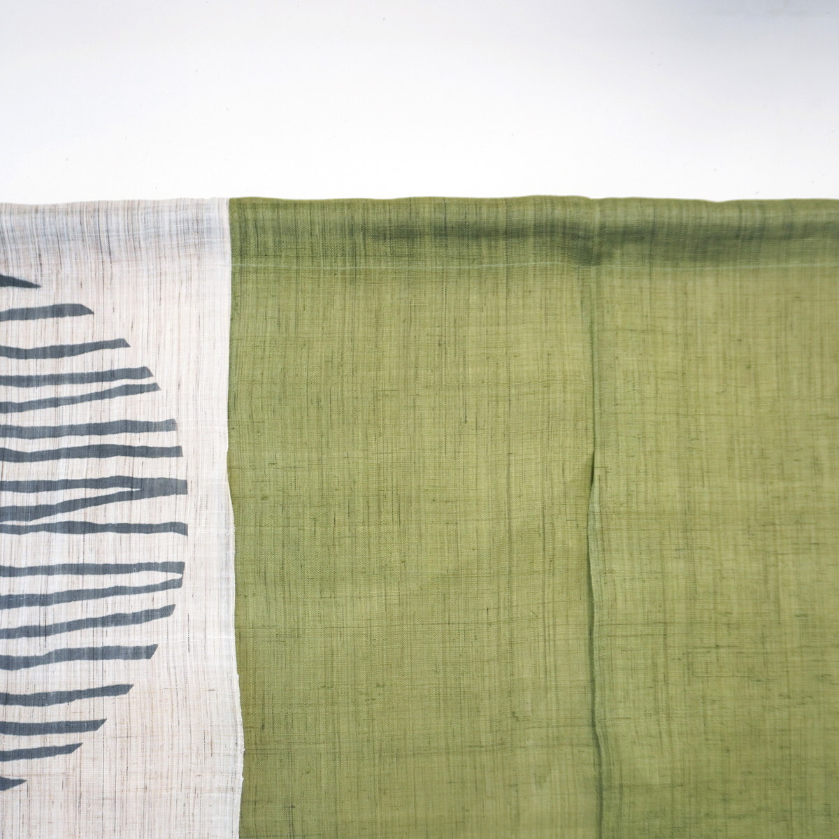 Japanese Linen Noren Curtain, Triple Panel, Kasumi Arc Pattern, Rikyu Green, 33.1 x 59.1 in, Handwoven Ramie, Made in Japan — view 6