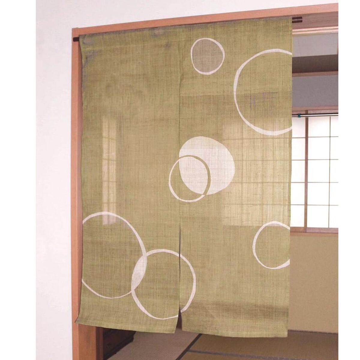 Japanese Linen Noren Curtain, Wa Circle Pattern, Rapeseed Yellow, 33.1 x 47.2 in — view 2