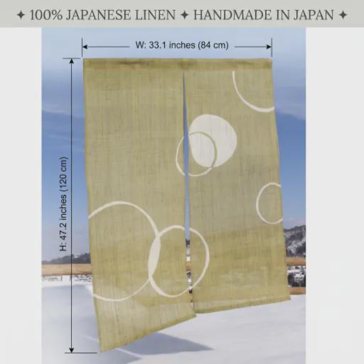Japanese Linen Noren Curtain, Wa Circle Pattern, Rapeseed Yellow, 33.1 x 47.2 in — view 3